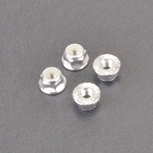 M4 Alloy Serrated Nyloc Nuts - Silver - 4pcs